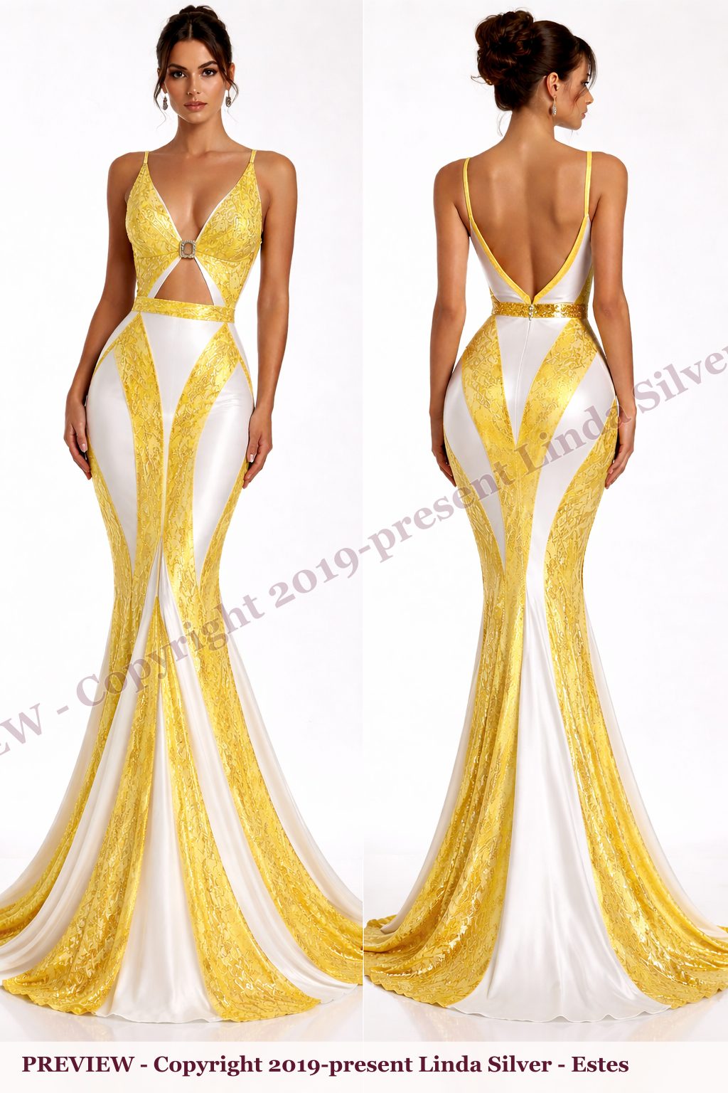 Striped Gold White dress front and back design preview