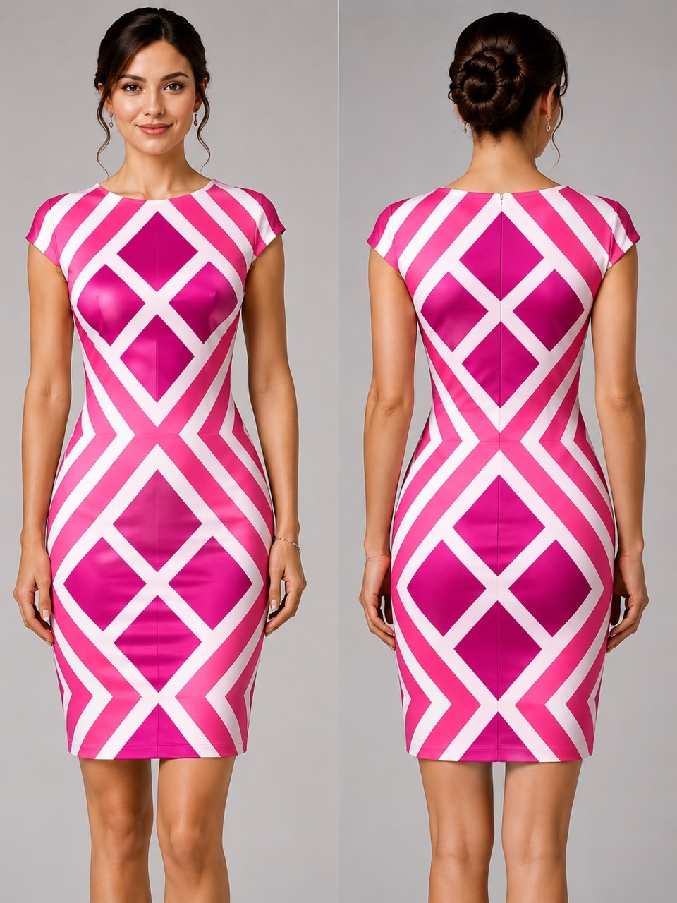 CrissCross Diamond pink and white dress front and back design preview