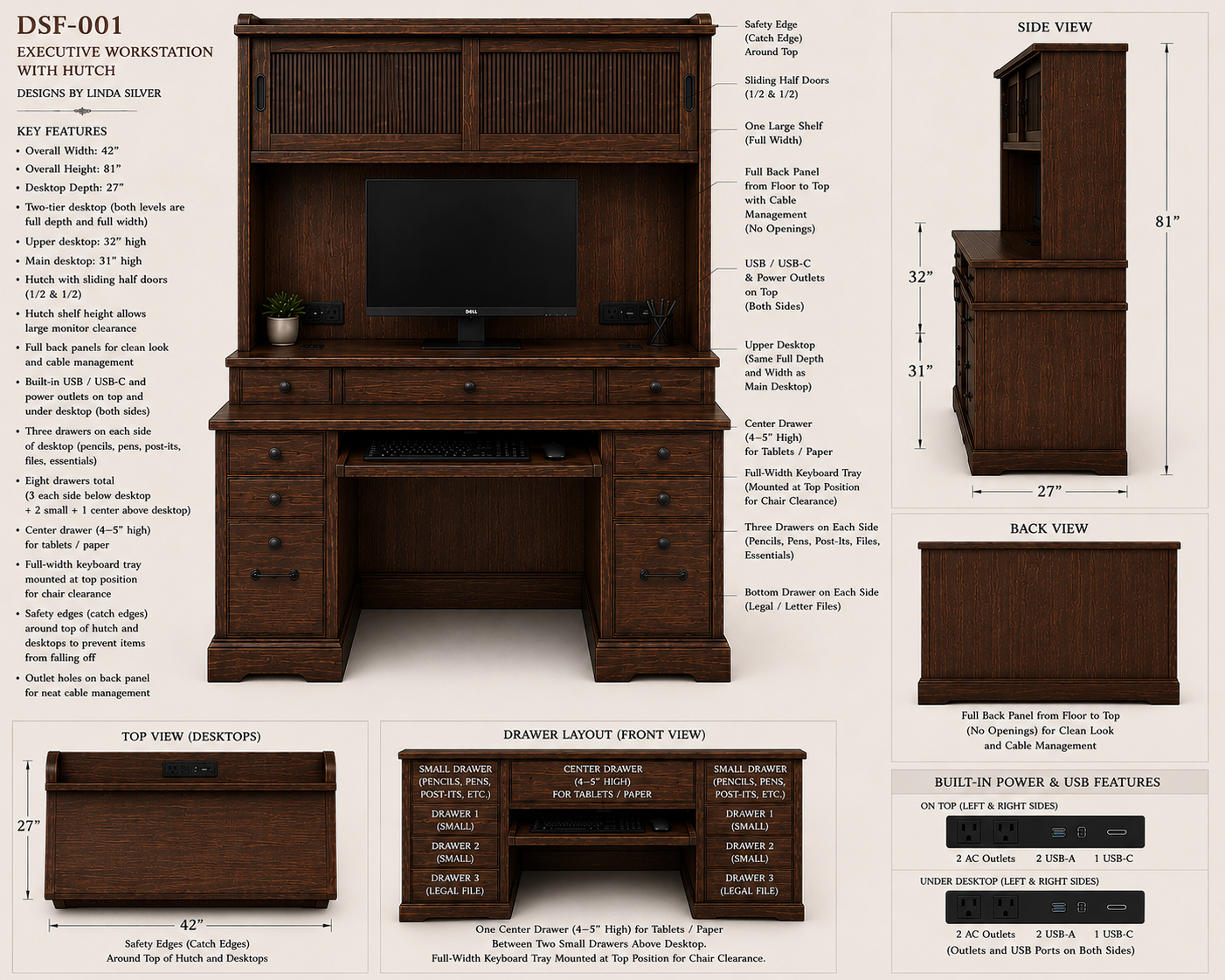 Exec Desk with Slide-by Upper Doors furniture design preview