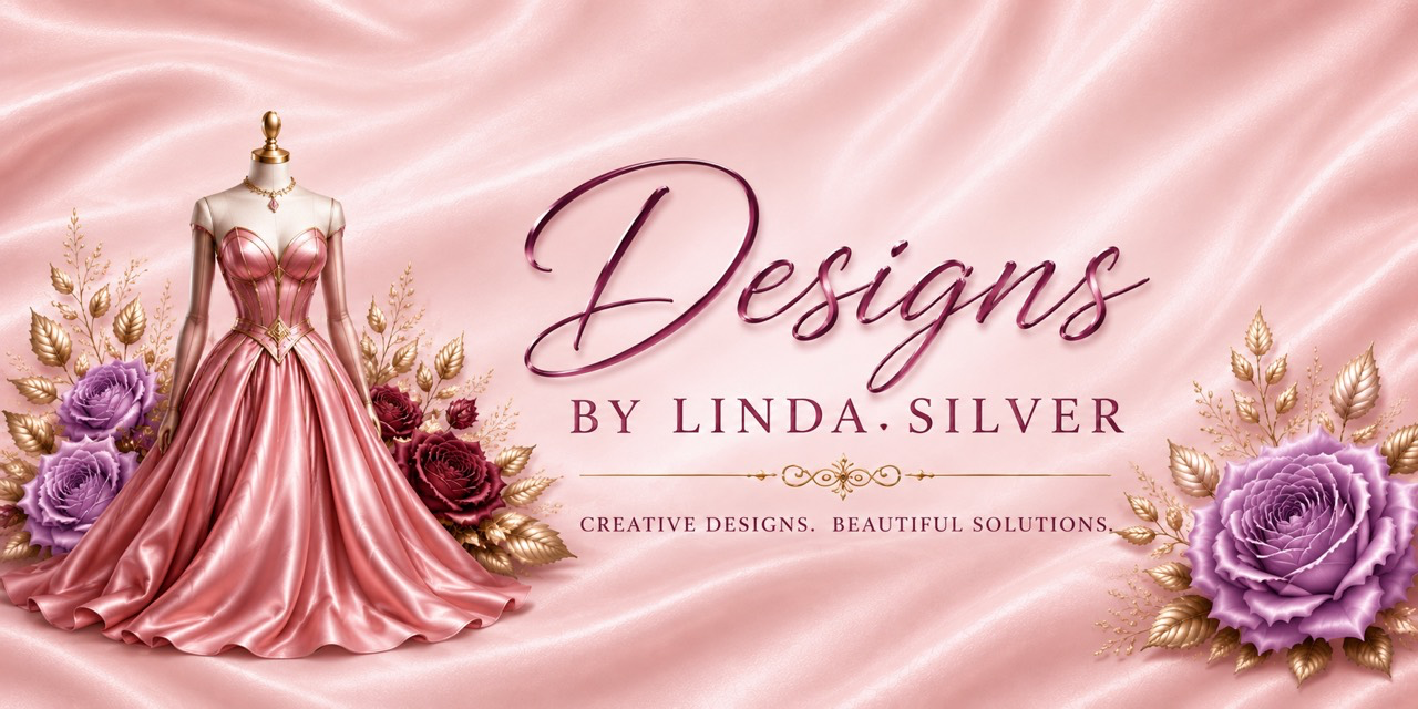 Designs by Linda Silver logo and Verona Rose brand concept banner